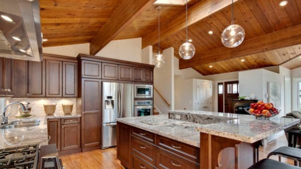 Roof space gable roof large kitchen roof beams wood