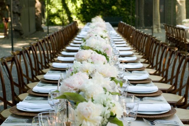 Banquet table decoration idea bouquets white peonies