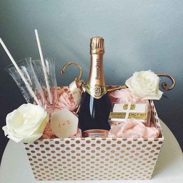 Wedding gift basket personalized sparkling wine flutes