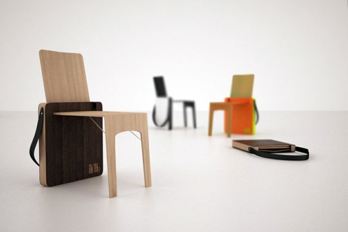 Foldable wooden chair, pocket chair, practically space-saving