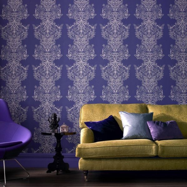 Interior purple wall design pattern sophisticated