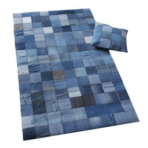 Jeans fabric floor carpet patchwork checkered