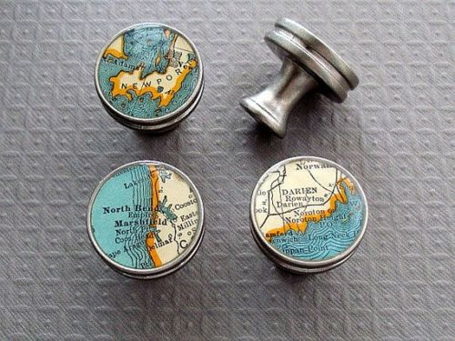 Small parts nickel furniture handle Vintage Atlas world map