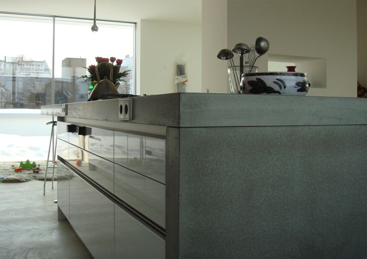 Kitchen island concrete optics resistant contrast