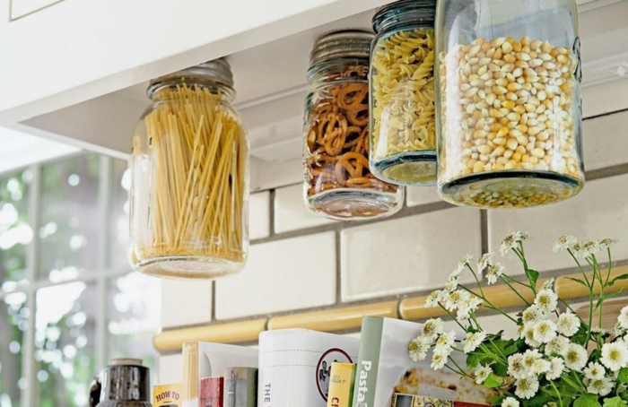 Kitchen decoration creative underside of cupboard mason jars