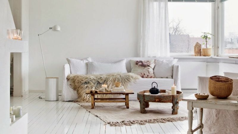 Country house furniture and white walls and floor