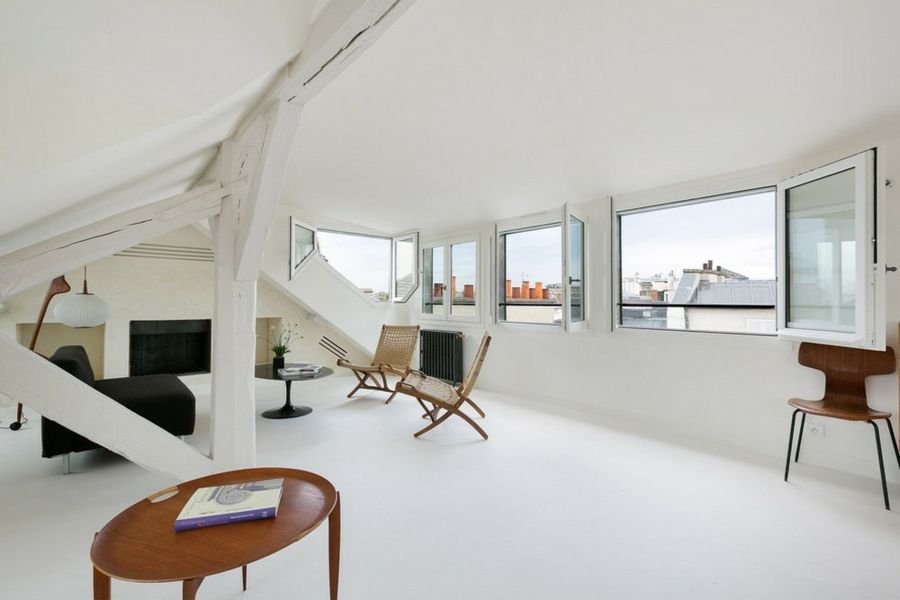 Modern minimalist Scandinavian style sloping ceiling