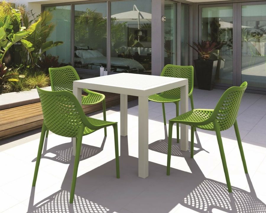 Outdoor design table, square plastic white