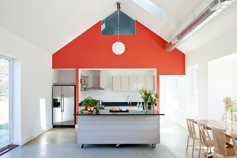 Passive house gable roof ventilation system kitchen-living room