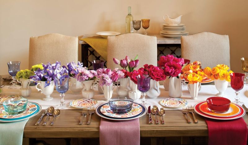 Rainbow table decorations with spring flowers put you in a good mood