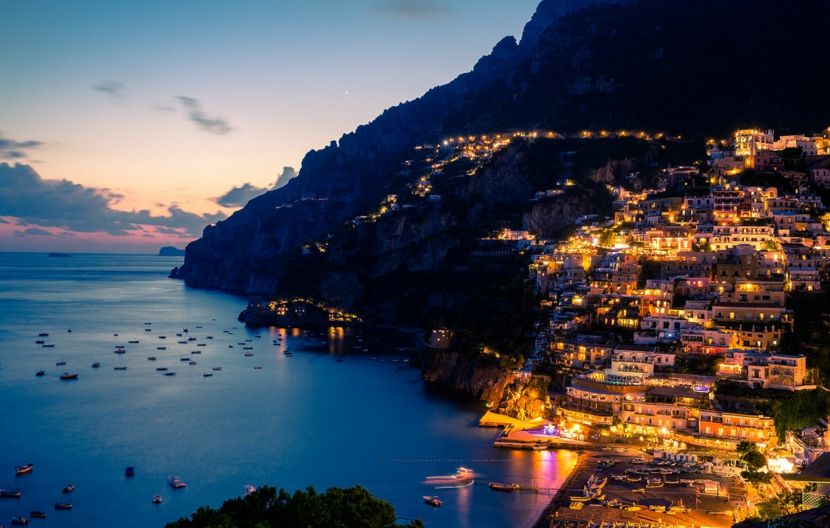 Travel destination Positano Amalfi Coast by night