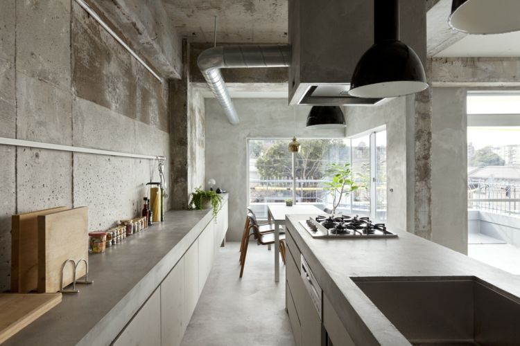 Rustic kitchen concrete wall untreated