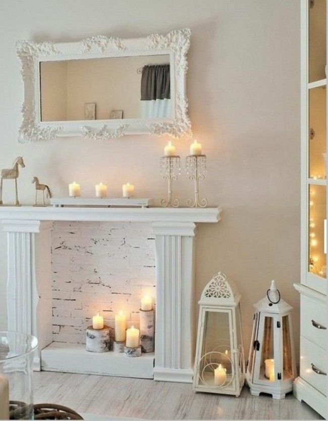 Shabby Chic Fireplace Bracket Lanterns Wall Mirror Curlicue Frame White