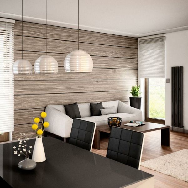 Wall design living room wood look horizontal