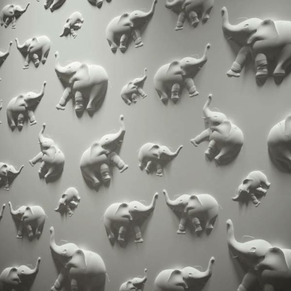 Wall cladding 3D wall effect look plaster elephants