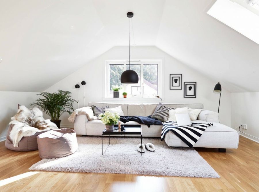 Living room attic Scandinavian style corner sofa hanging lamp