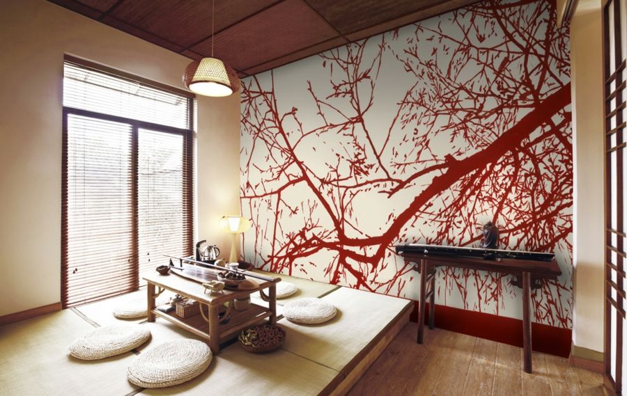 Zen style room interior wood white beige