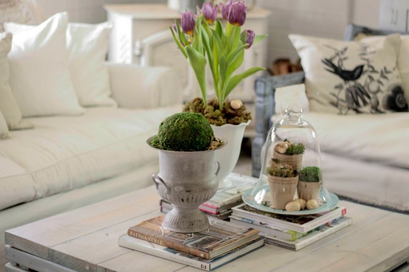make room for spring on the side table in the living room