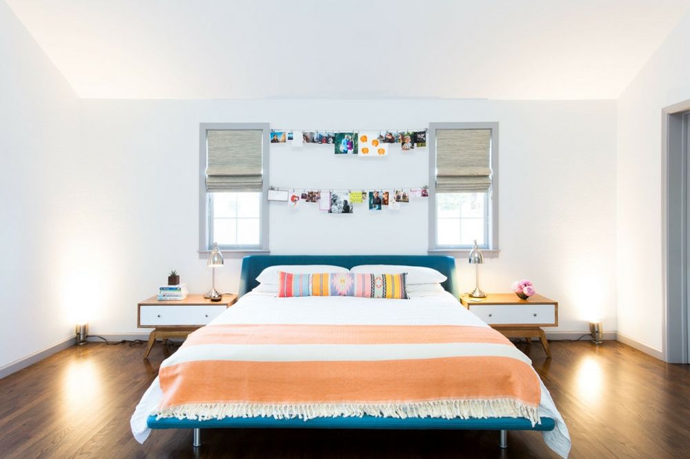 Farben Schlafzimmer kräftig orange blau dunkelbraun