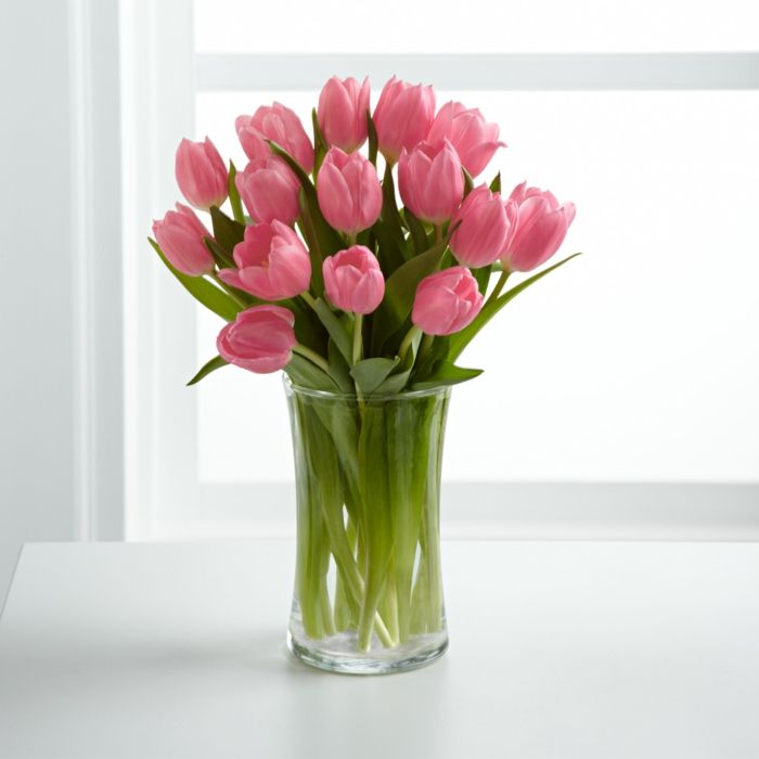 Spring flowers tulips pink bouquet vase