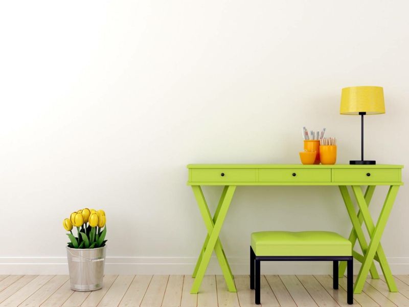 Spring decoration with colorful furniture and home accessories