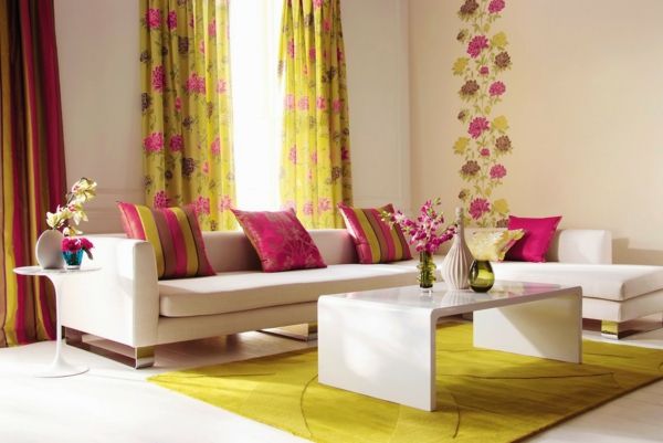 Glass design with curtains in cheerful colors