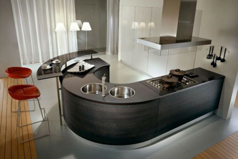 Moderne Küche mit rundem Doppelspülbecken