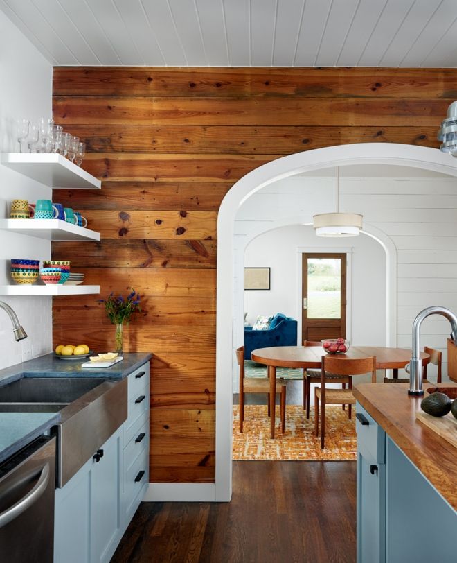 Open kitchen in the holiday home reclaimed wood