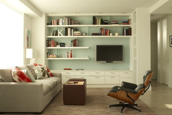 Floating shelves made to measure Living room TV furniture white