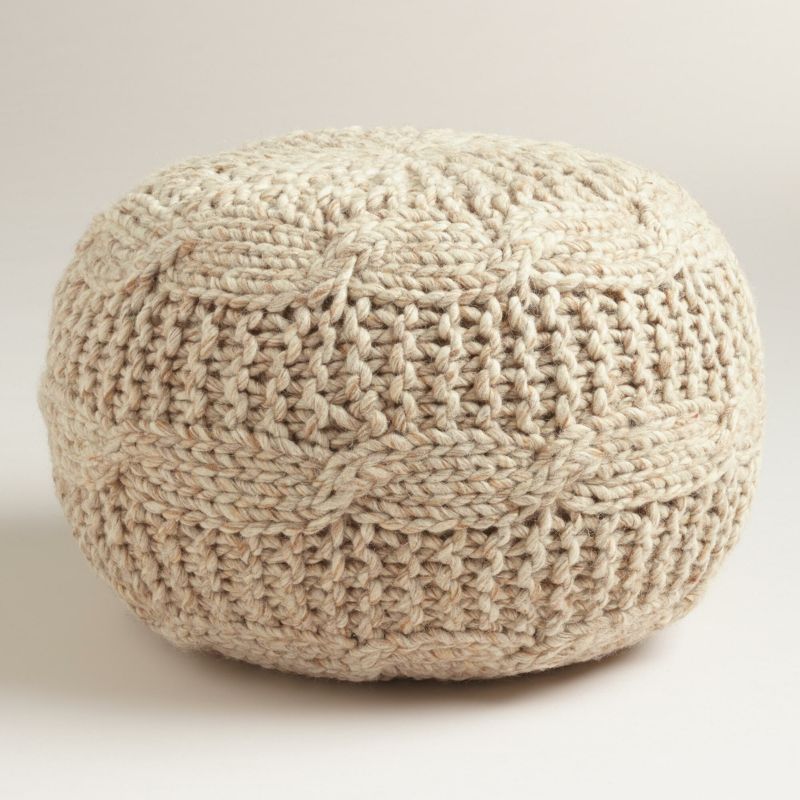 Seating furniture pouf knitted look sweater beige