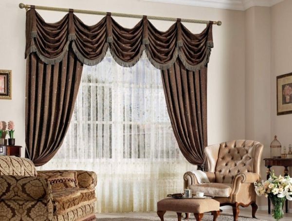 Living room with elegant curtains and drapes