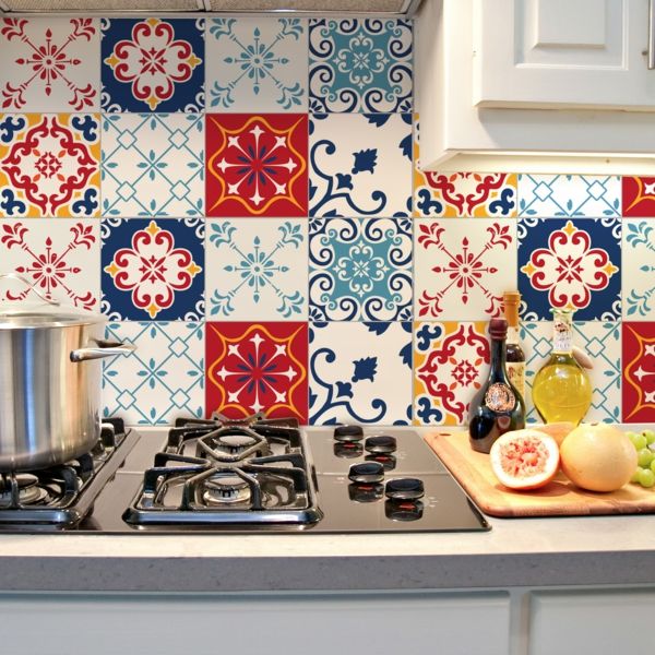 Colorful azulejo tile art for the kitchen wall