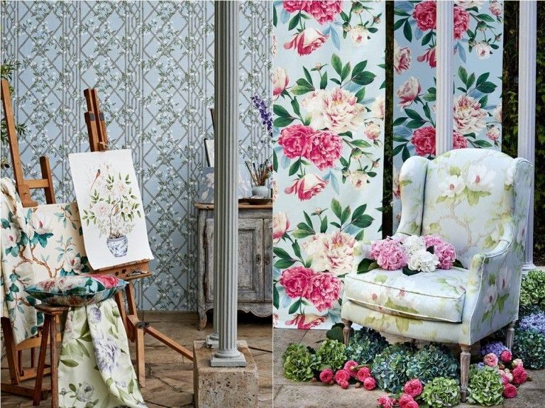 Spring decoration ideas interior design self-decorating wallpaper floral upholstery wing chair