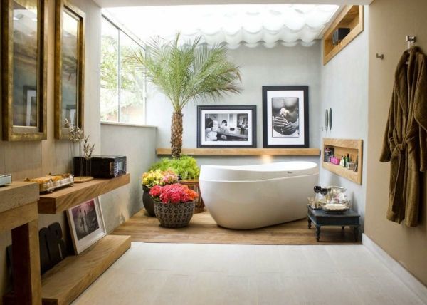 Large plants like palm trees take up a lot of space in the bathroom