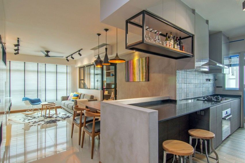 Industrial style cozy kitchen bar stool granite kitchen top modern