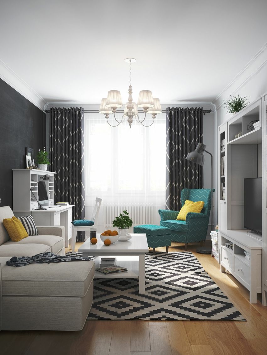 Youth style Scandinavian geometric rug white turquoise armchair sofa