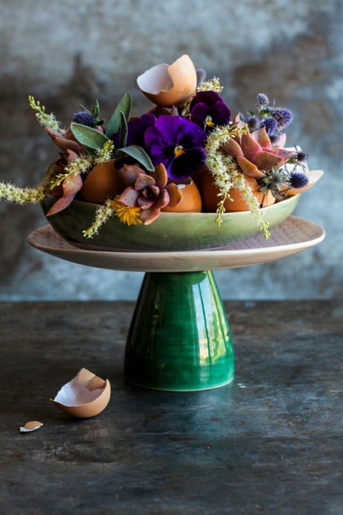 Creative Easter decoration with pansies for the table
