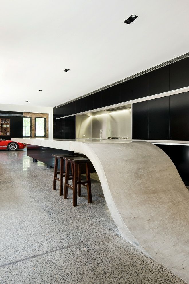 Küche Einrichtung kurvig inovativ Beton Theke Industrial Design