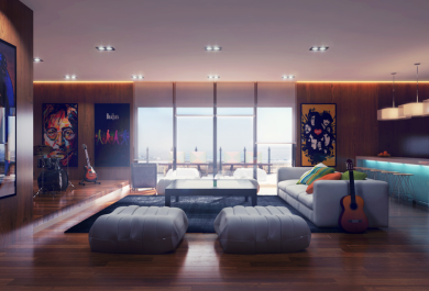 Modernes Wohnzimmer mit coolen und klaren Linien