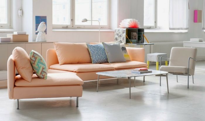 Pastel color scheme interior decoration living room throw pillow sofa
