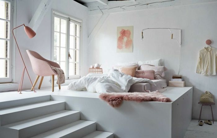 Pastel colors interior design white pink Classic design floor lamp upholstered armchair