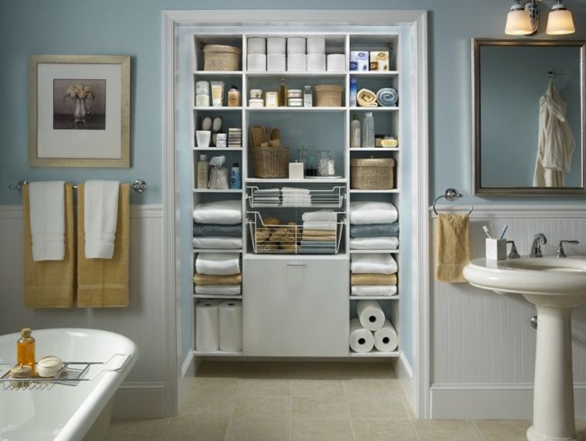 Cabinet system shelves towels arrange bathroom storage