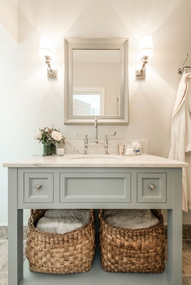 Vanity unit gray baskets bathroom mirror wall lamp