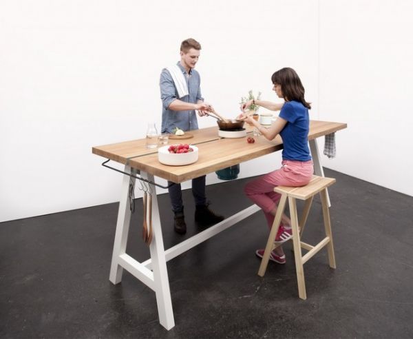 Idea kitchen dining table oak top cooking stool