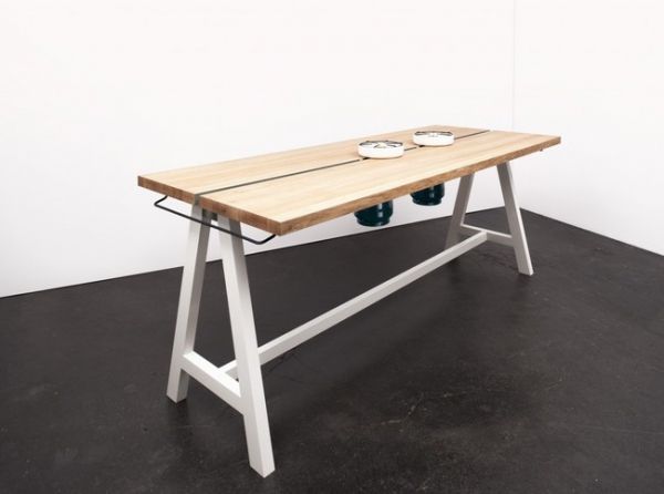 Idea kitchen dining table oak top cooking metal frame white