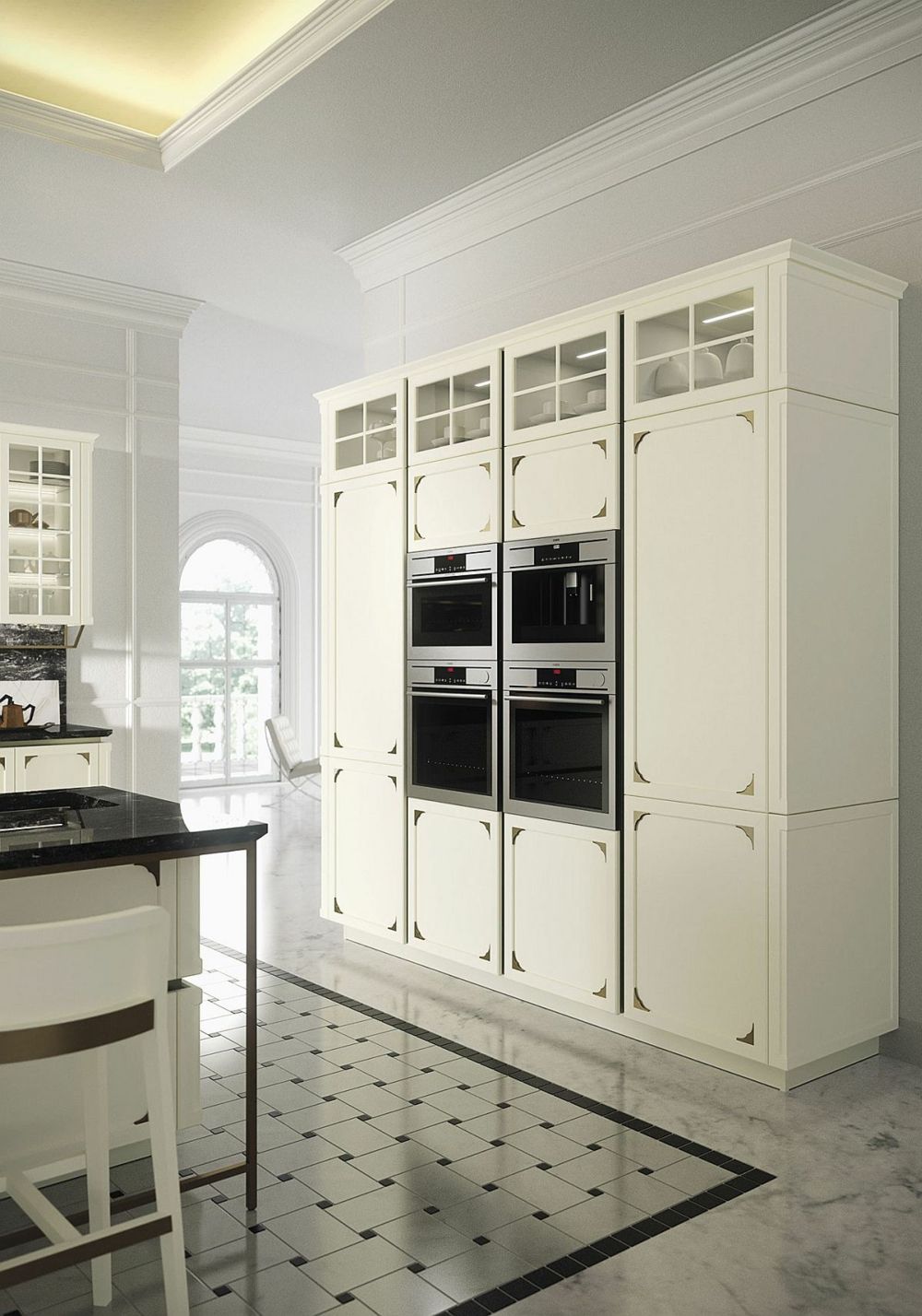 The symmetrical cabinets have a calming effect