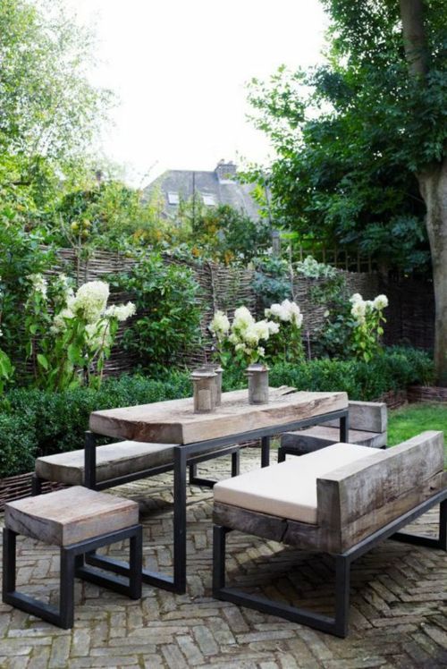 Garten industrieller Stil Hocker Sitzbank Tisch Gartenmöbel