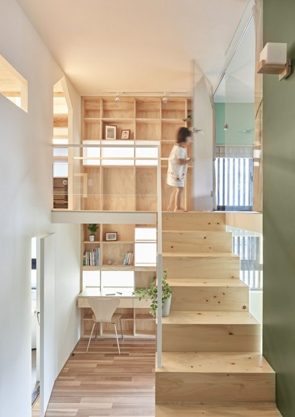 Wooden staircase workplace at home nail wood interior nature
