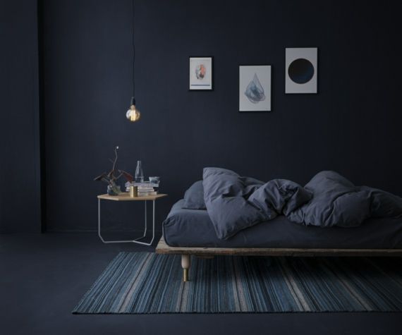 Bedroom dark blue pastel tones trendy color concept simple design