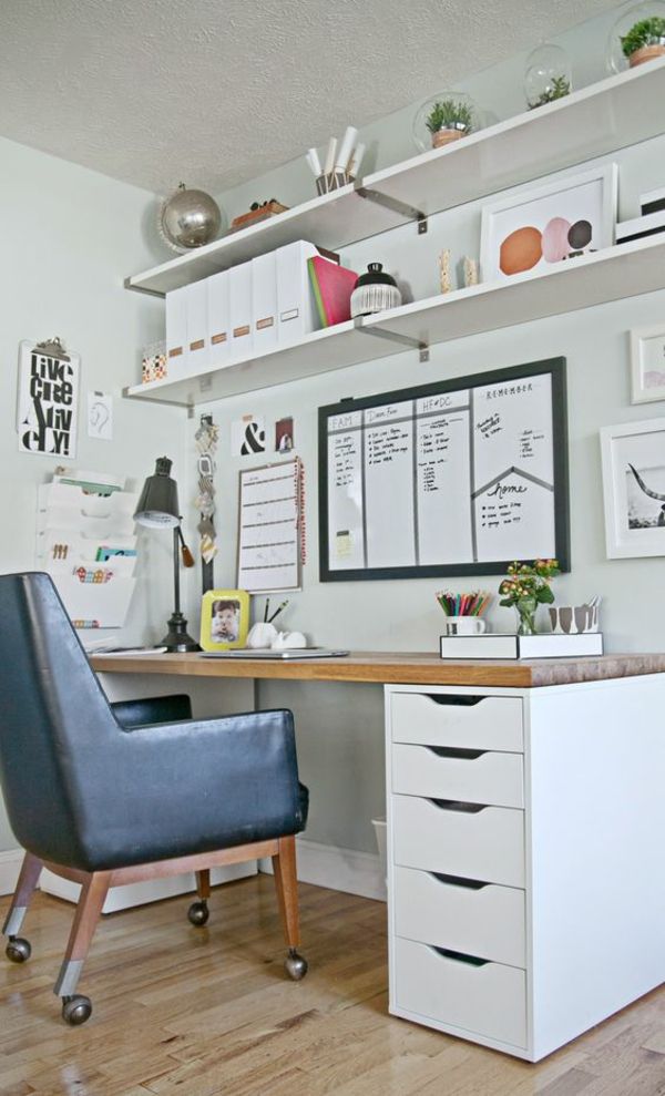 Drawers from IKEA wall shelves at home office